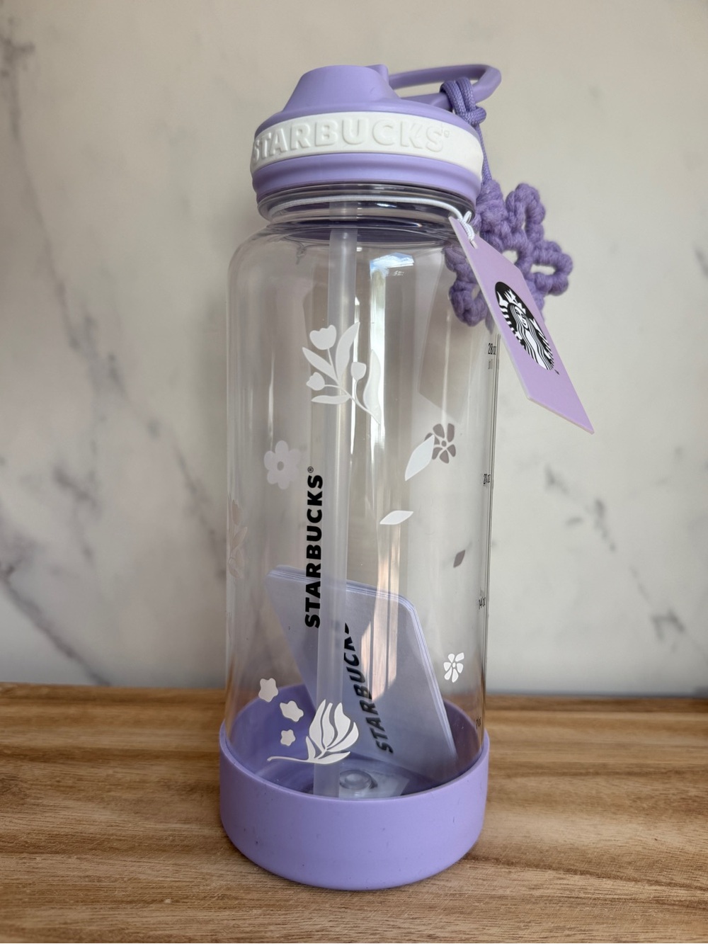 BNWT Starbucks Purple and White Floral Clear Plastic Bottle - Asia Release